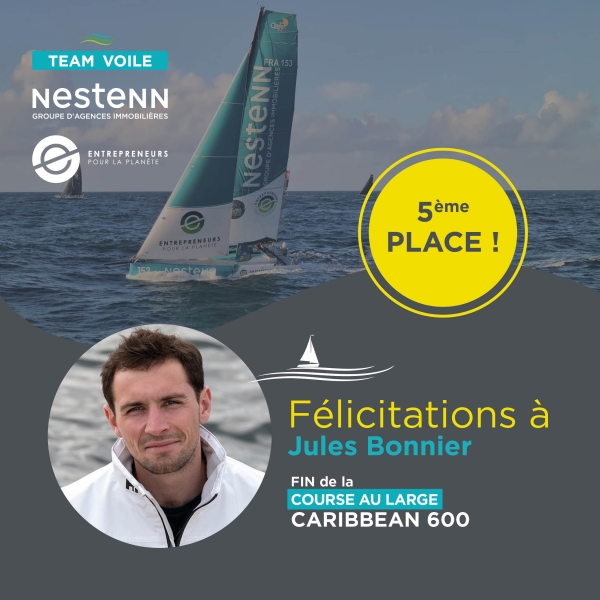 Team Voile NESTENN : CARIBBEAN 600, Jules Bonnier arrive en 5ème position !