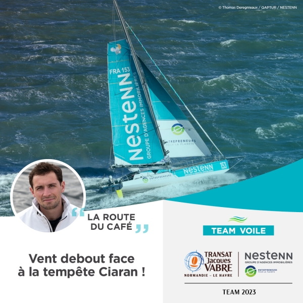 Team Voile NESTENN Transat Jacques Vabre : vent debout pour le Class40 n°153, face à la tempête Ciaran !