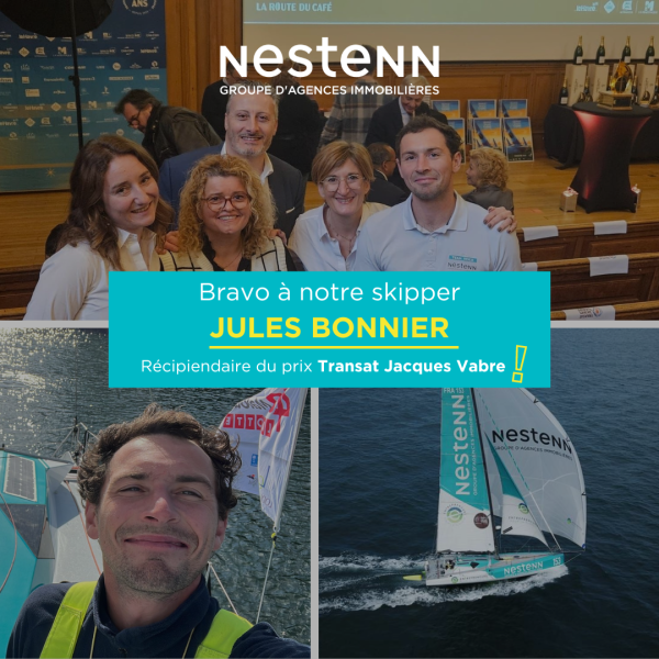 Nestenn Team Voile : Jules Bonnier reçoit des mains d'Edouard Philippe, un prix Transat Jacques Vabre !